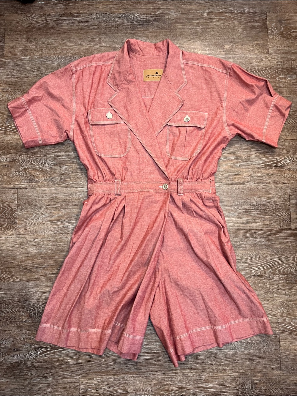 Liz Claiborne VTG 80s Dusty Rose Cotton Romper Short Sleeve | Size: 14